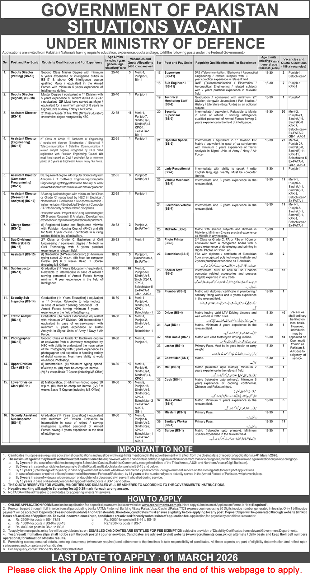 Ministry of Defence Jobs 2026 Apply Online